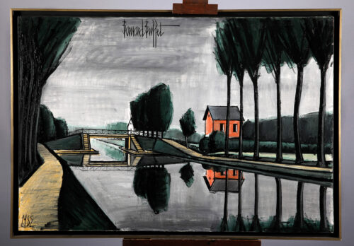 Maison rose au bord du canal, 1982, huile sur toile